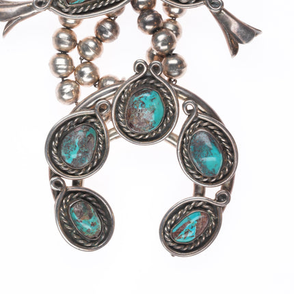 60s-70's Bisbee turquoise vintage Navajo sterling silver squash blossom necklace