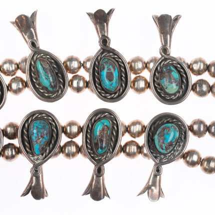 60s-70's Bisbee turquoise vintage Navajo sterling silver squash blossom necklace