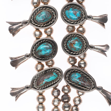 60s-70's Bisbee turquoise vintage Navajo sterling silver squash blossom necklace