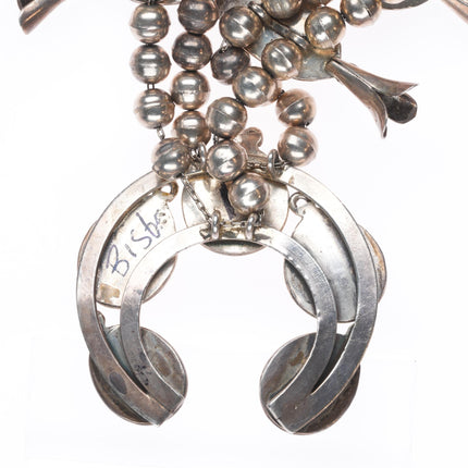 60s-70's Bisbee turquoise vintage Navajo sterling silver squash blossom necklace