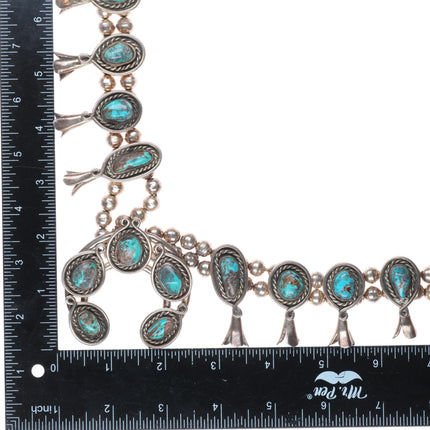 60s-70's Bisbee turquoise vintage Navajo sterling silver squash blossom necklace