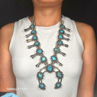 1960's Vintage Navajo sterling silversquash blossom necklace w/nice turquoise