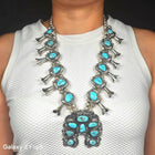 Larry Ruiz Navajo sterling silver high grade turquoise squash blossom necklace