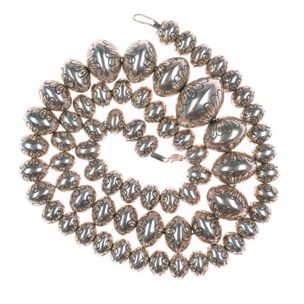 27.5" SW Navajo Pearl hand stamped/handmade beaded sterling silver necklace