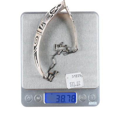 15.5" Mitchel Sockyma Hopi overlay bib choker necklace paw sterling silver