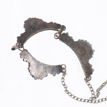 17" 40's-50's Vintage Zuni sterling silver petit point bib necklace turquoise