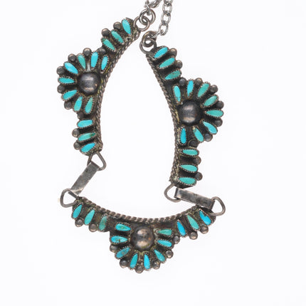 17" 40's-50's Vintage Zuni sterling silver petit point bib necklace turquoise