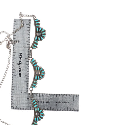 17" 40's-50's Vintage Zuni sterling silver petit point bib necklace turquoise