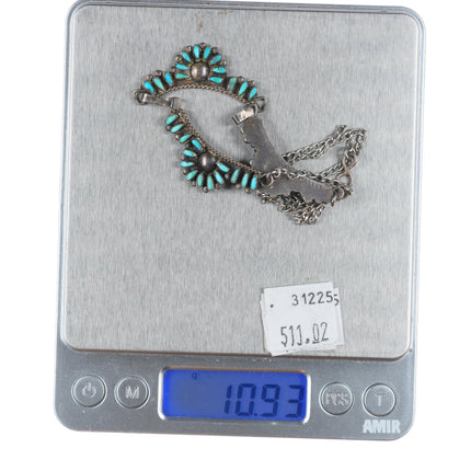 17" 40's-50's Vintage Zuni sterling silver petit point bib necklace turquoise