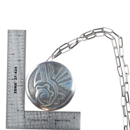 Large Vintage Hopi overlay pendant with necklace, sterling silver