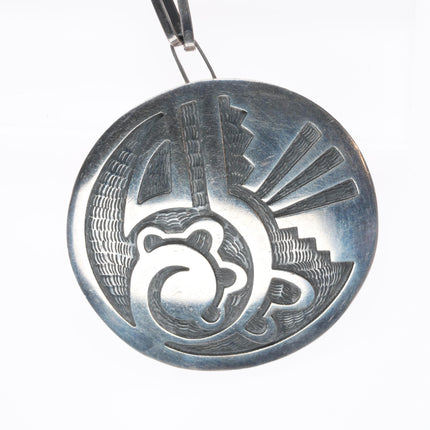 Large Vintage Hopi overlay pendant with necklace, sterling silver