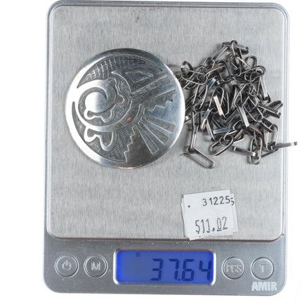 Large Vintage Hopi overlay pendant with necklace, sterling silver