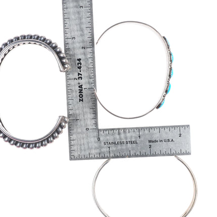 6.3" Vintage Navajo sterling silver row/chip inlay turquoise cuff bracelets