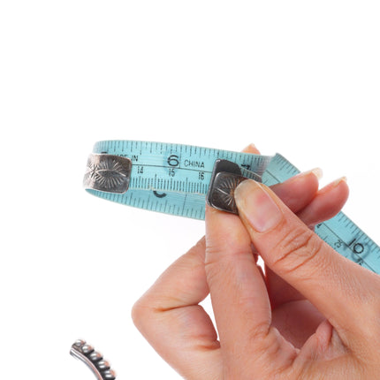 6.3" Vintage Navajo sterling silver row/chip inlay turquoise cuff bracelets