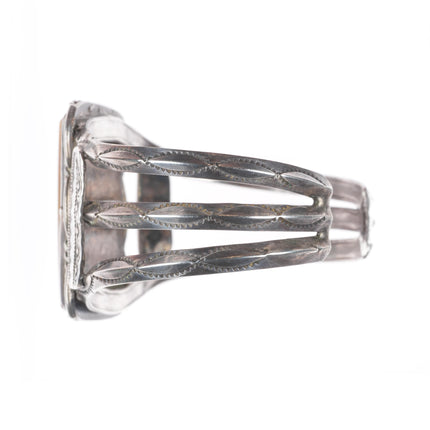 6.75 1940's Navajo sterling silver petrified wood agate cuff bracelet 3 shank