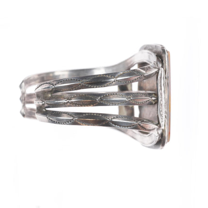 6.75 1940's Navajo sterling silver petrified wood agate cuff bracelet 3 shank