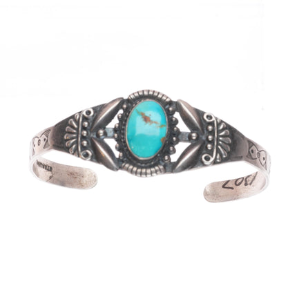 6.5" Vintage 40's-50's Fred Harvey style sterling and turquoise cuff bracelet