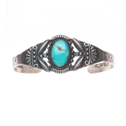 6.5" Vintage 40's-50's Fred Harvey style sterling and turquoise cuff bracelet