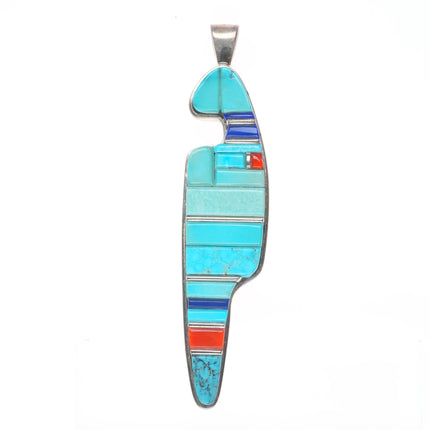 Sherian Honhongva Hopi turquoise, coral sterling silver corn row pendant