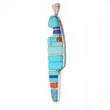 Sherian Honhongva Hopi turquoise, coral sterling silver corn row pendant