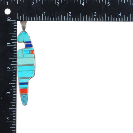 Sherian Honhongva Hopi turquoise, coral sterling silver corn row pendant