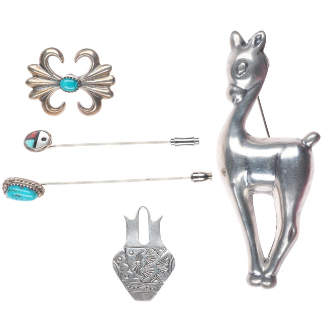 Vintage Navajo/Zuni/southwest sterling silver/turquoise pin/brooch/stickpin lot