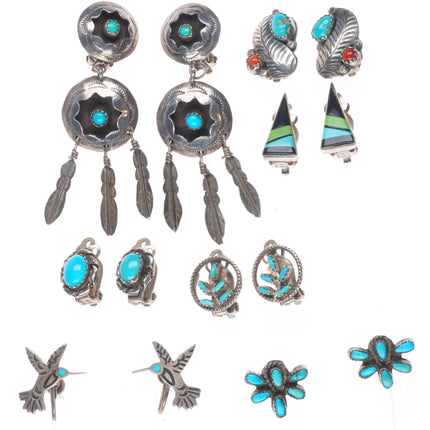 Vintage Lot Navajo/Zuni/Southwestern sterling silver/turquoise clip-on earrings