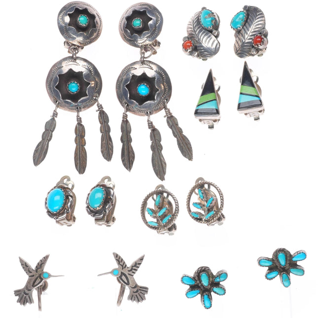 Vintage Lot Navajo/Zuni/Southwestern sterling silver/turquoise clip-on earrings