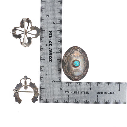 6 Vintage Zuni/Navajo sterling silver pendants/pins turquoise petit point