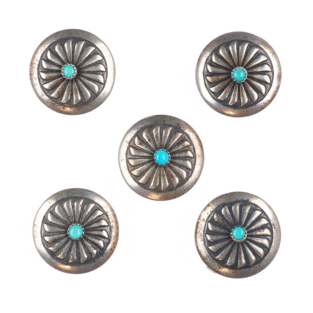 5 Vintage Southwestern sterling silver/turquoise button covers