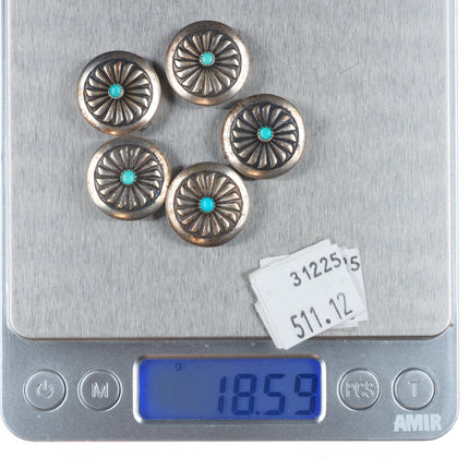 5 Vintage Southwestern sterling silver/turquoise button covers
