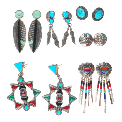 6pr Vintage Southwestern/Navajo sterling silver, turquoise, earrings lot