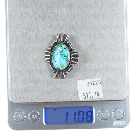 40's-50's Vintage Navajo sterling silver #8 spiderweb turquoise pin/brooch
