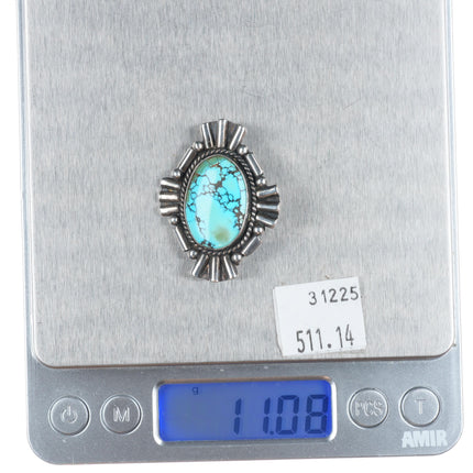 40's-50's Vintage Navajo sterling silver #8 spiderweb turquoise pin/brooch