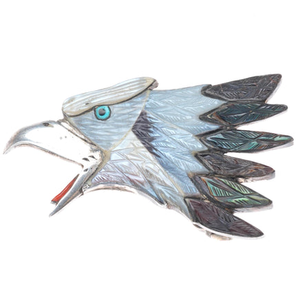 Vintage southwestern sterling silver carved shell eagle head belt buckle