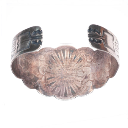 6.7" 1940s Vintage Navajo sterling silver Fred Harvey style wide cuff bracelet