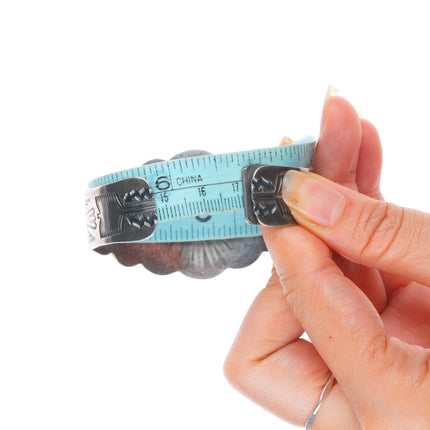 6.7" 1940s Vintage Navajo sterling silver Fred Harvey style wide cuff bracelet