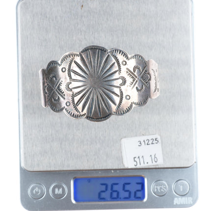 6.7" 1940s Vintage Navajo sterling silver Fred Harvey style wide cuff bracelet