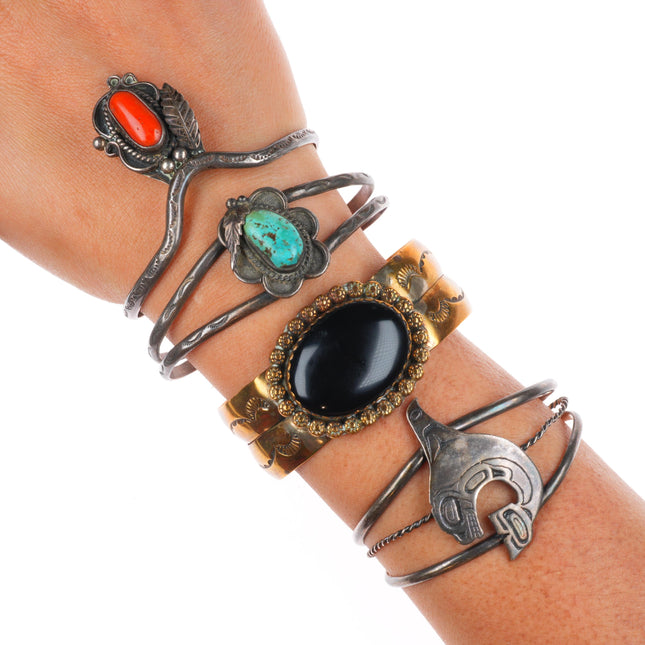 6"-6.5" Vintage Navajo/southwestern sterling silver/brass cuff bracelet lot