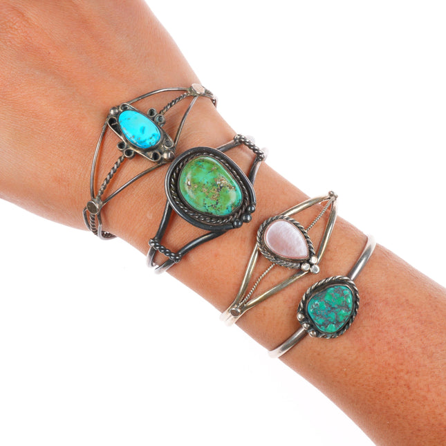 5.25"-6.25" Vintage Navajo/southwestern sterling silver turquoise cuff bracelets