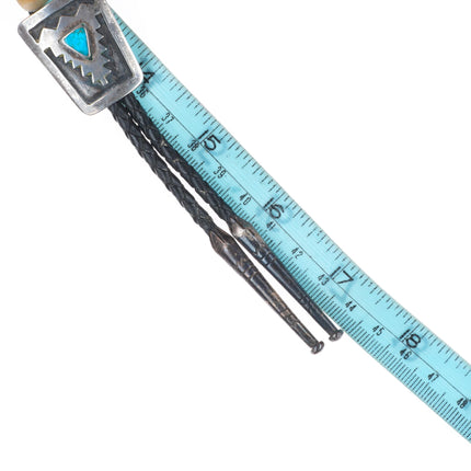 c1950 Vintage Navajo sterling silver waterweb turquoise bolo tie overlay style