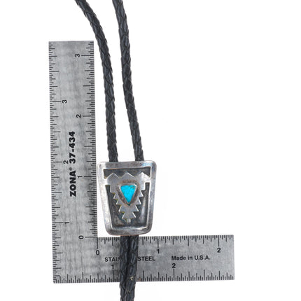 c1950 Vintage Navajo sterling silver waterweb turquoise bolo tie overlay style