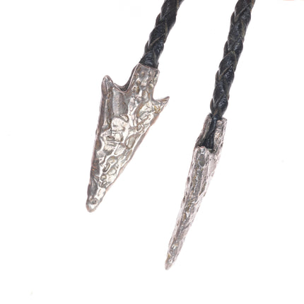 Heavy vintage 3D bear bust southwestern sterling silver bolo tie arrowhead tips