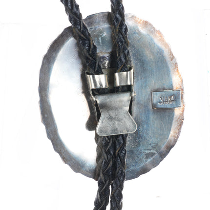 Heavy vintage 3D bear bust southwestern sterling silver bolo tie arrowhead tips