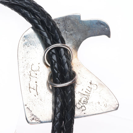 Heavy vintage southwestern sterling silver patriotic eagle bolo tie fancy tips