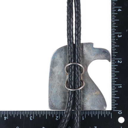 Heavy vintage southwestern sterling silver patriotic eagle bolo tie fancy tips