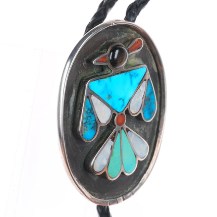 c1960 c-31 Zuni sterling silver turquoise/coral inlay thunderbird bolo tie