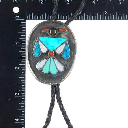 c1960 c-31 Zuni sterling silver turquoise/coral inlay thunderbird bolo tie