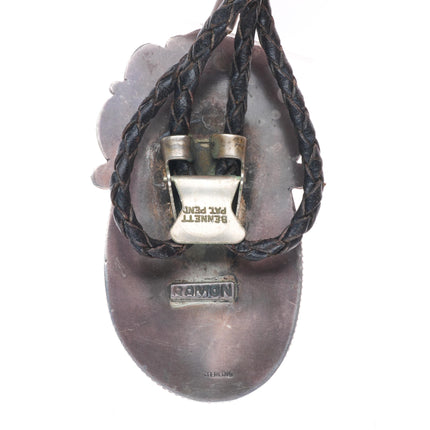 c1970 Big Ramon Native American sterling silver petrified Wood agate bolo tie