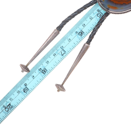 c1970 Big Ramon Native American sterling silver petrified Wood agate bolo tie